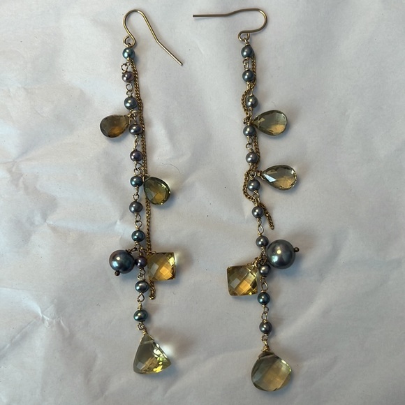 Rare: Alexis Bittar black Pearl and citrine dangly earrings - Picture 2 of 2